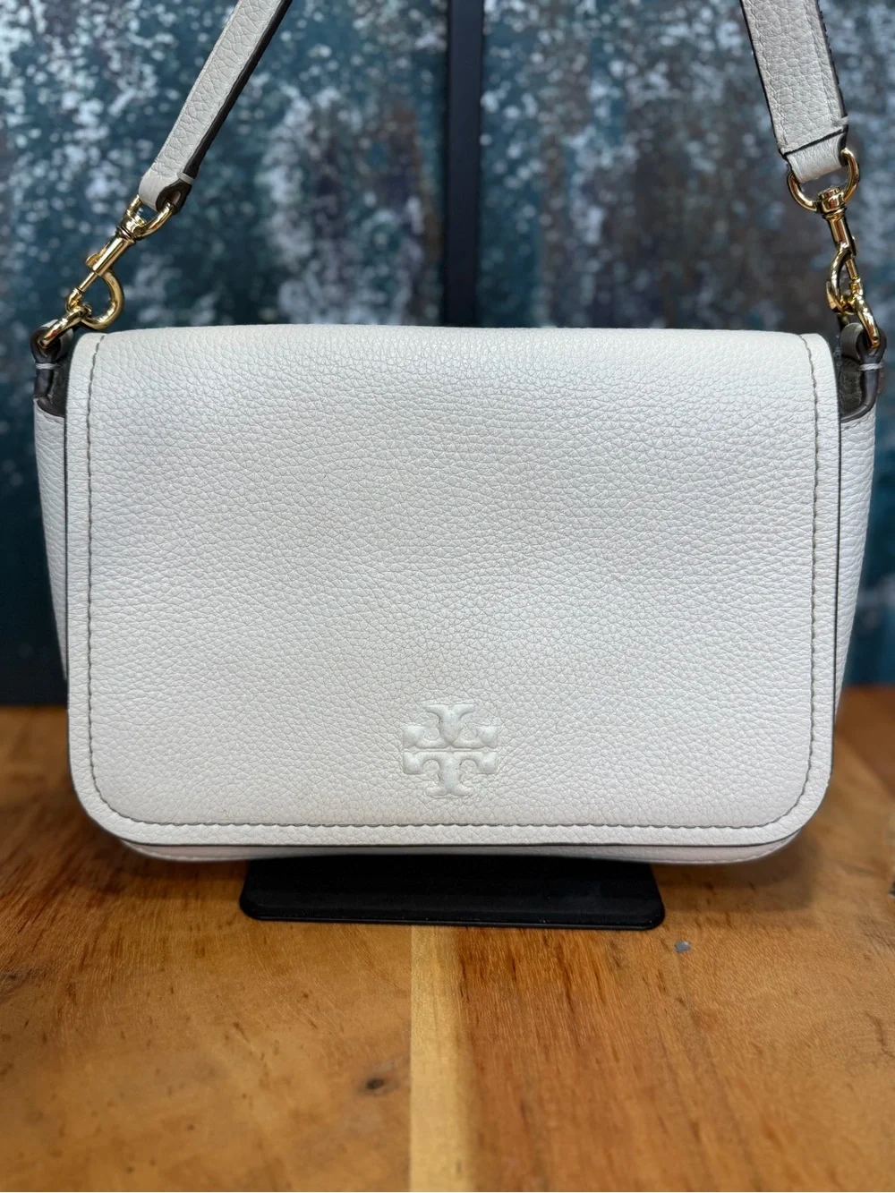 Tory Burch Quiet Luxury Thea Pebbled Leather Flap Crossbody New Ivory